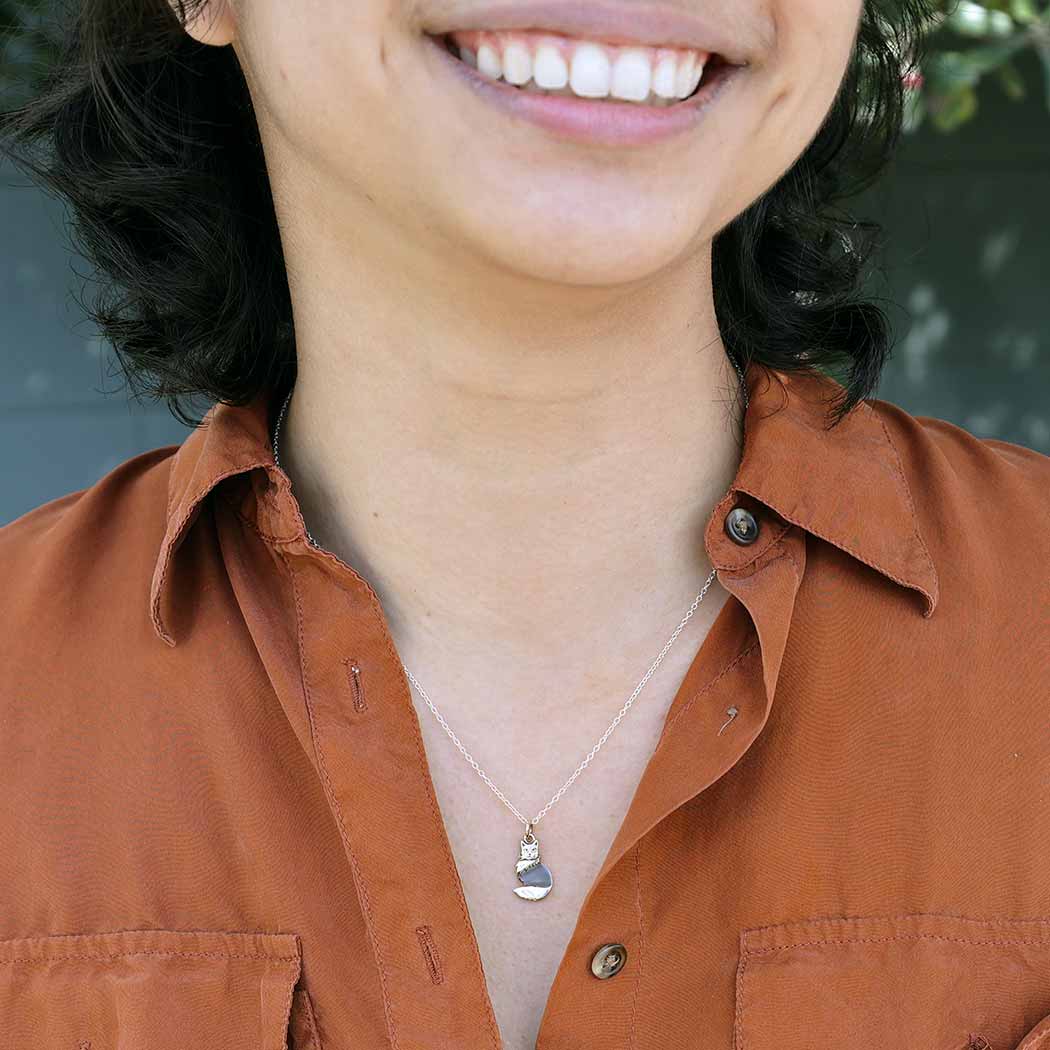 Sterling Silver Fluffy Cat Charm Necklace – Realistic Cat Lover Gift