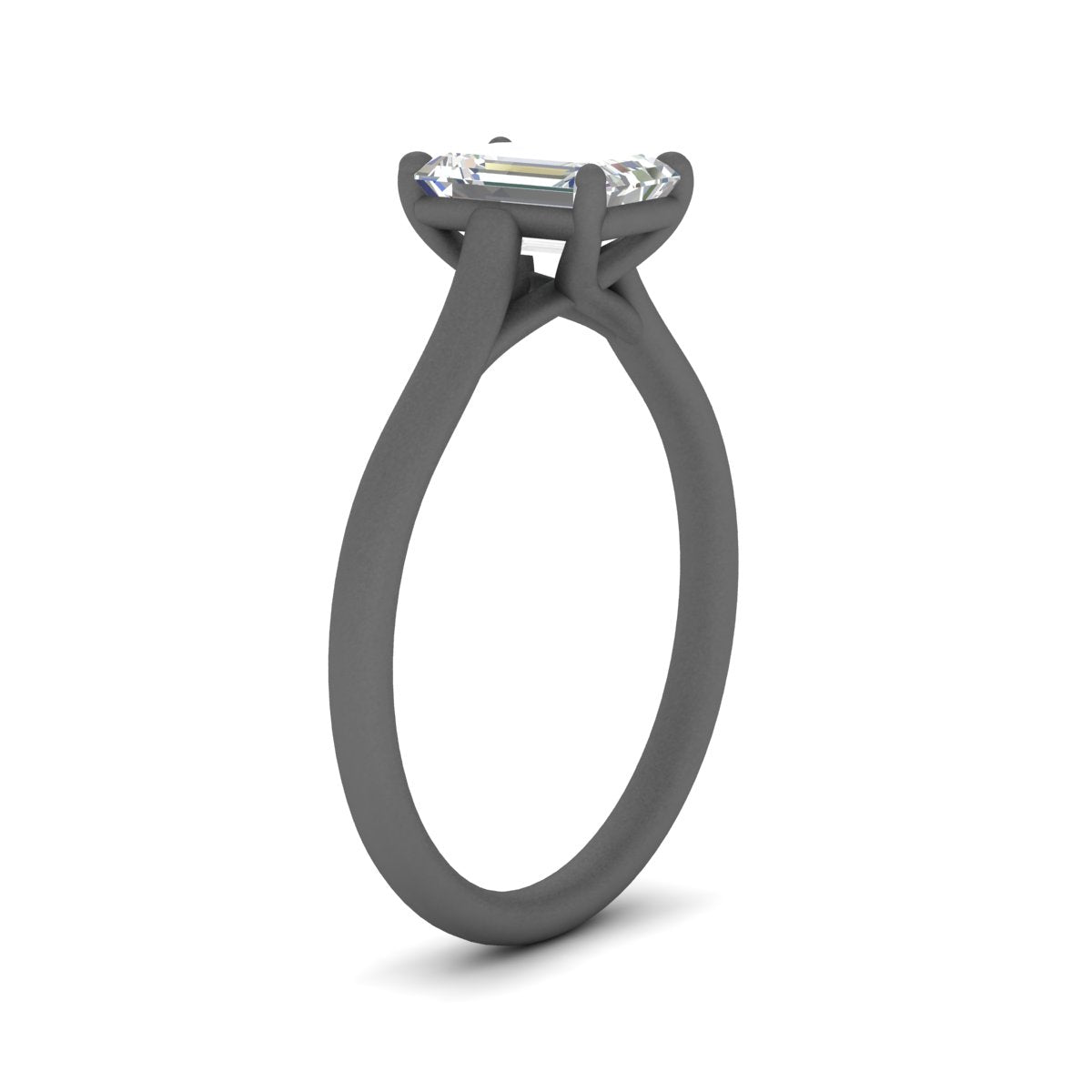 Cathedral Flat Band Emerald Cut Solitaire Engagement Ring