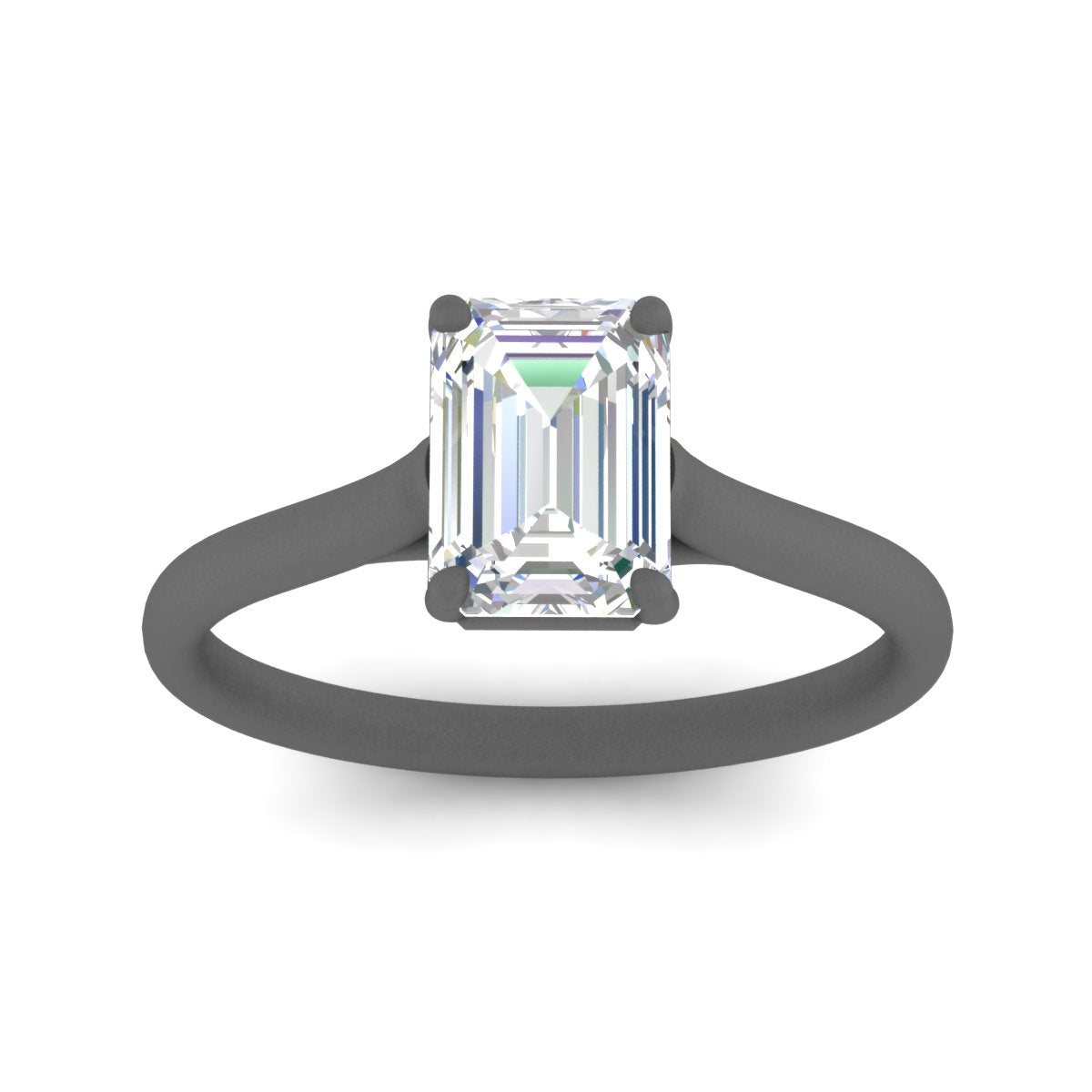 Cathedral Flat Band Emerald Cut Solitaire Engagement Ring