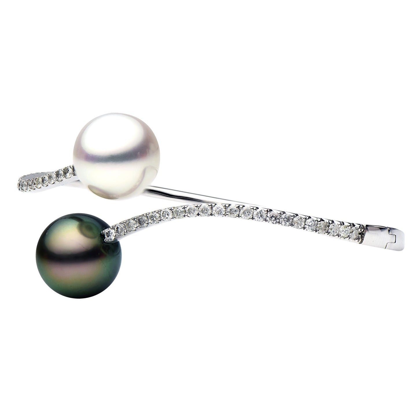 14K White Gold White South Sea & Tahitian Pearl and Diamond Bracelet, 11-12mm, 0.92ct