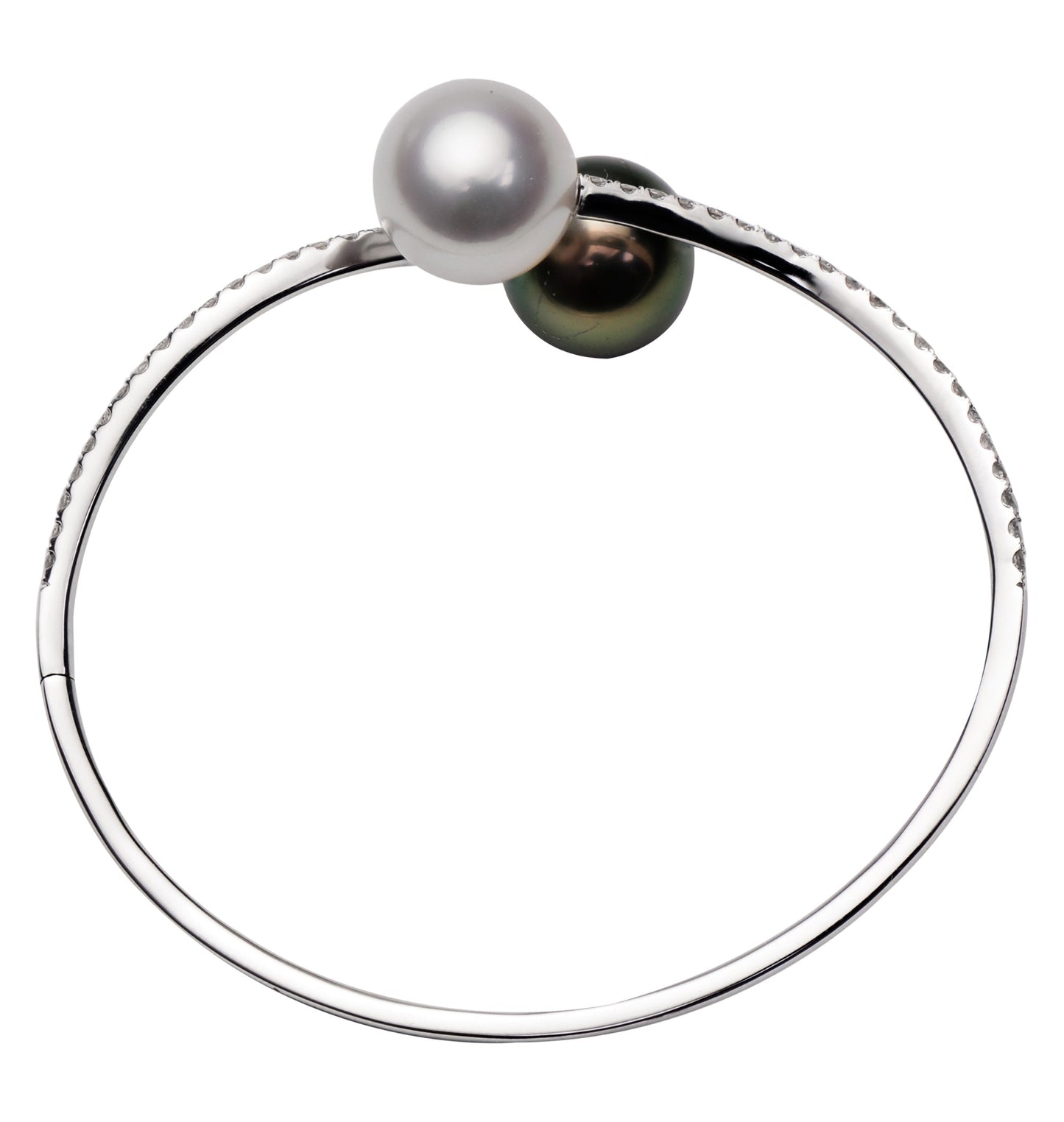 14K White Gold White South Sea & Tahitian Pearl and Diamond Bracelet, 11-12mm, 0.92ct