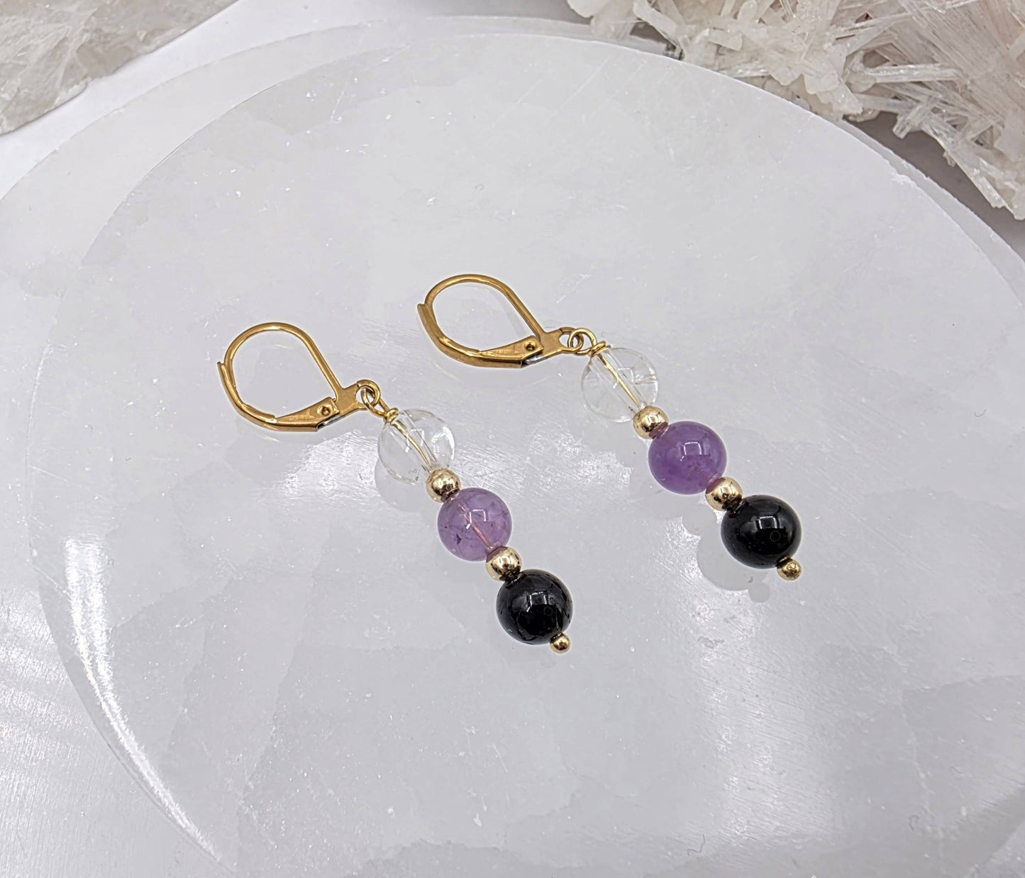 SACRED SPACE -Clear Quartz, Amethyst, Black Onyx Jewelry Set