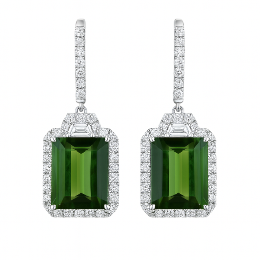 Handmade 18K White Gold Tourmaline Earrings, 10.19ct