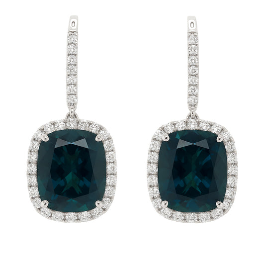 Handmade 18K White Gold Tourmaline Earrings, 13.45ct