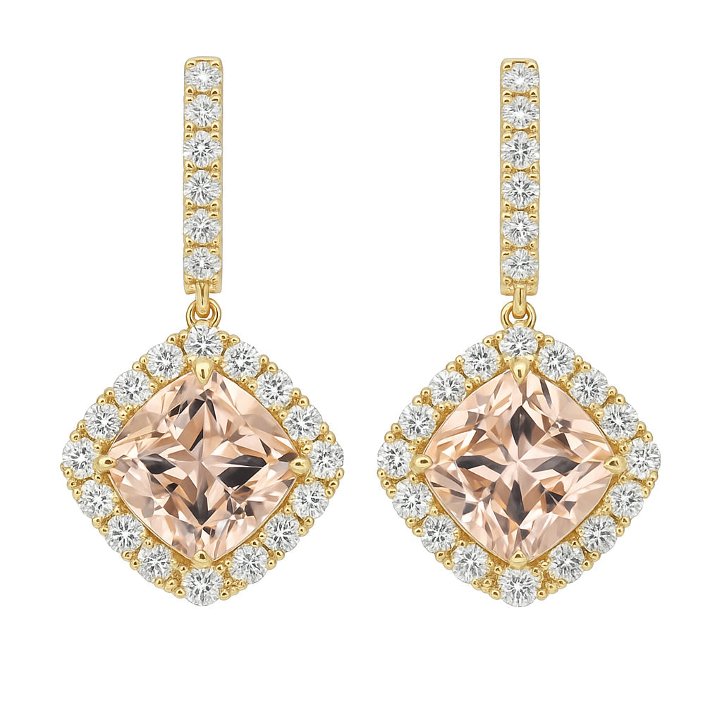 Handmade 18K Yellow Gold Morganite Earrings, 6.99ct
