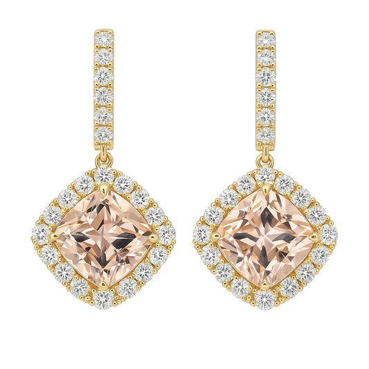 Handmade 18K Yellow Gold Morganite Earrings, 6.99ct