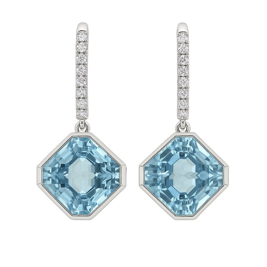 Handmade 18K White Gold Aquamarine Earrings, 15.08ct