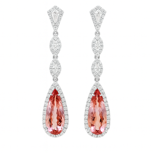 Handmade 18K White Gold Tourmaline Fan Earrings, 9.58ct