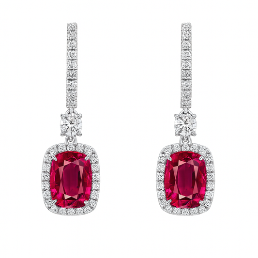 Handmade 18K White Gold Rubellite Earrings, 6.88ct