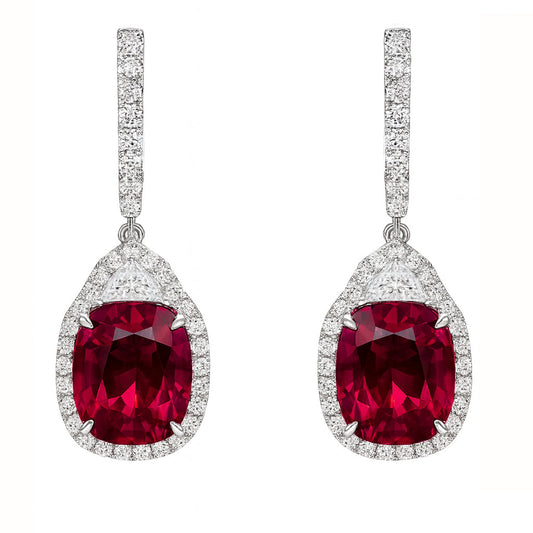 Handmade 18K White Gold Rubellite Earrings, 7.25ct
