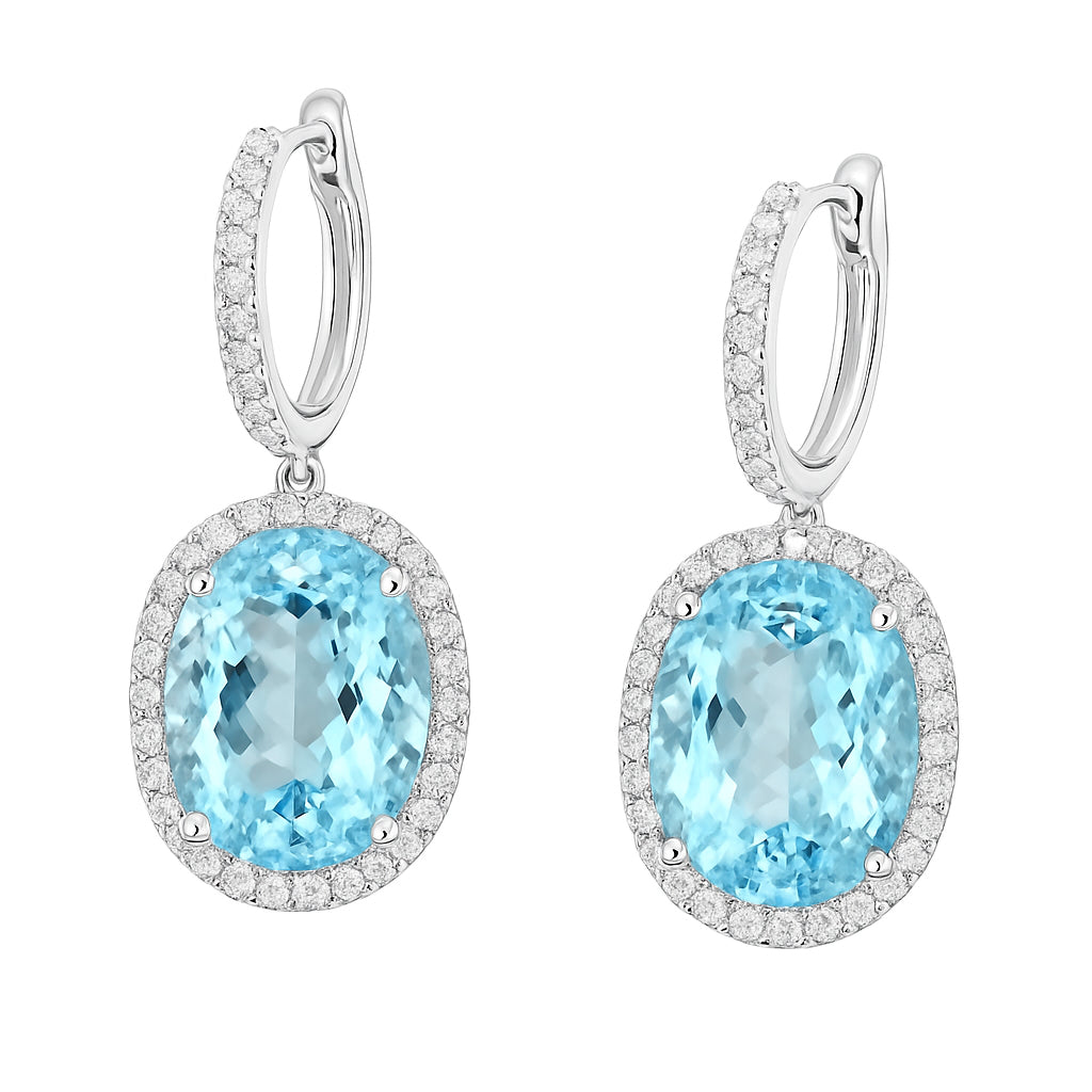 Handmade 18K White Gold Aquamarine Earrings, 8.05ct