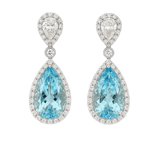 Handmade 18K White Gold Aquamarine Pearl Earrings, 9.55ct
