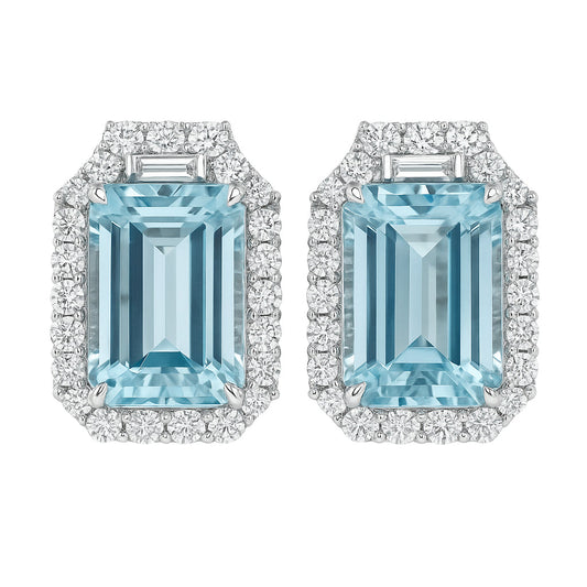 Handmade 18K White Gold Aquamarine Earrings, 8-9mm, 8.89ct