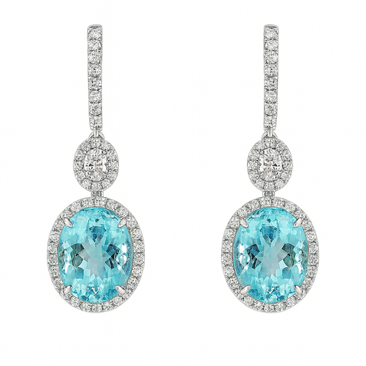 Handmade 18K White Gold Aquamarine Earrings, 13.41ct