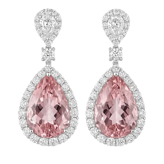 Handmade 18K White Gold Pink Tourmaline Earrings, 8.44ct