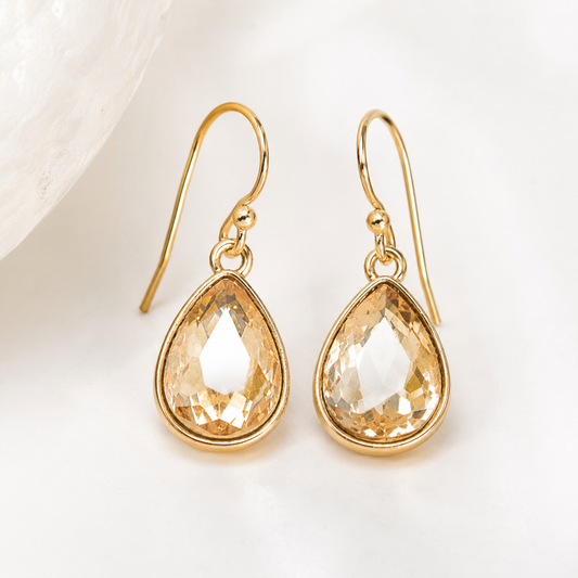 Champagne Crystal Teardrop Earrings – 14K Gold Filled
