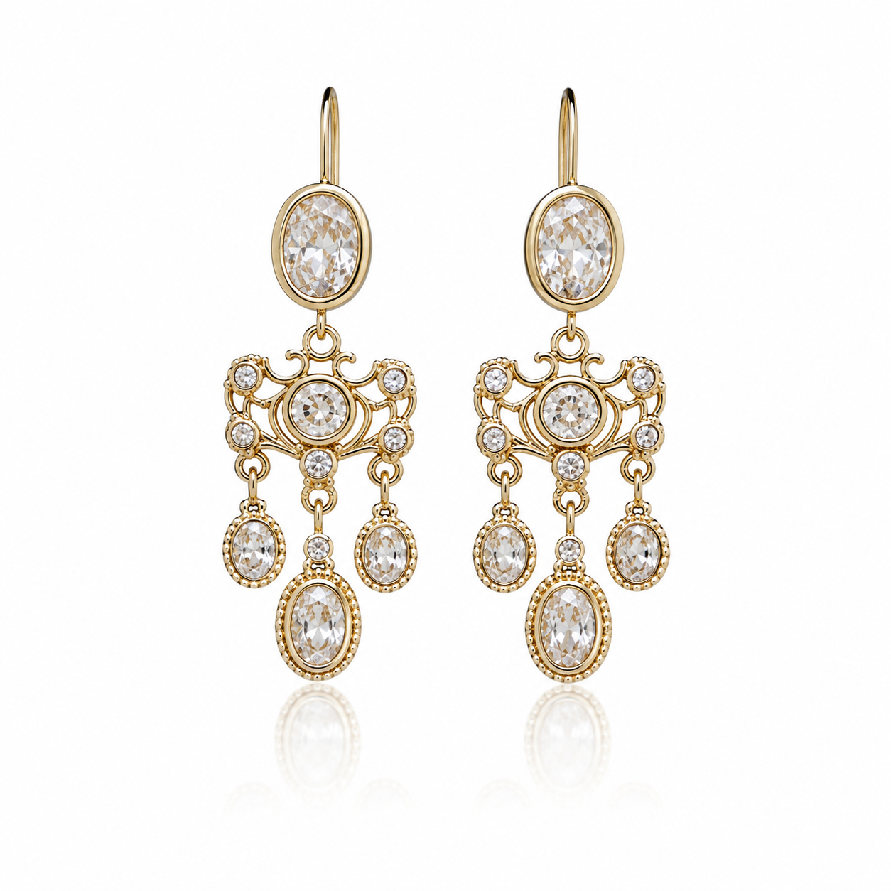 Oval Chandelier Bridal Earrings – 18K Gold Plated Crystal Statement Earrings