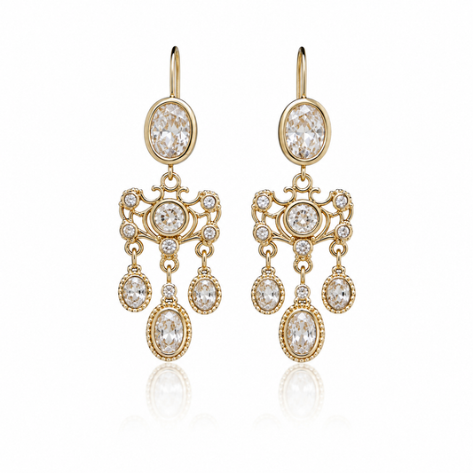 Oval Chandelier Bridal Earrings – 18K Gold Plated Crystal Statement Earrings