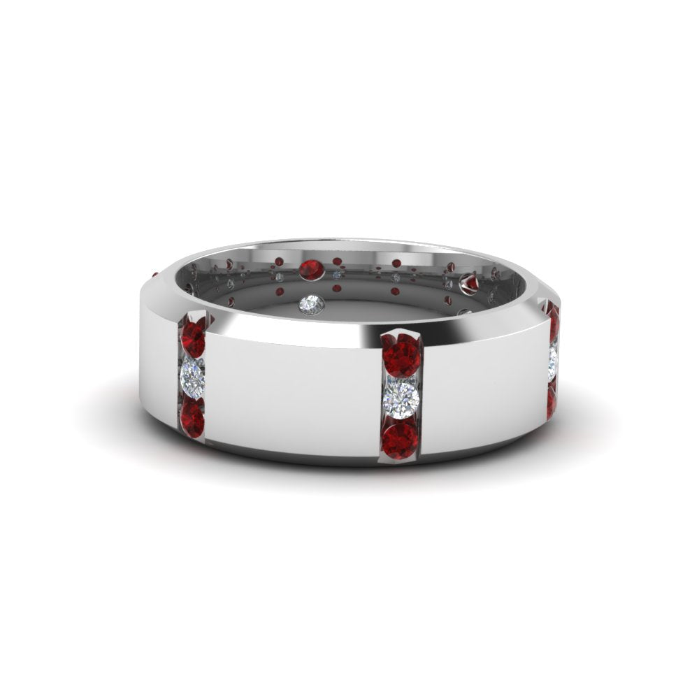 Channel Set 3 Stone Mens Anniversary Ring