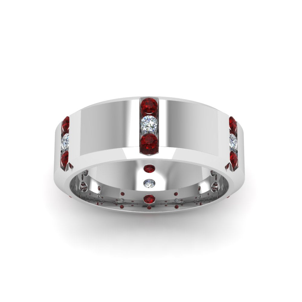 Channel Set 3 Stone Mens Anniversary Ring