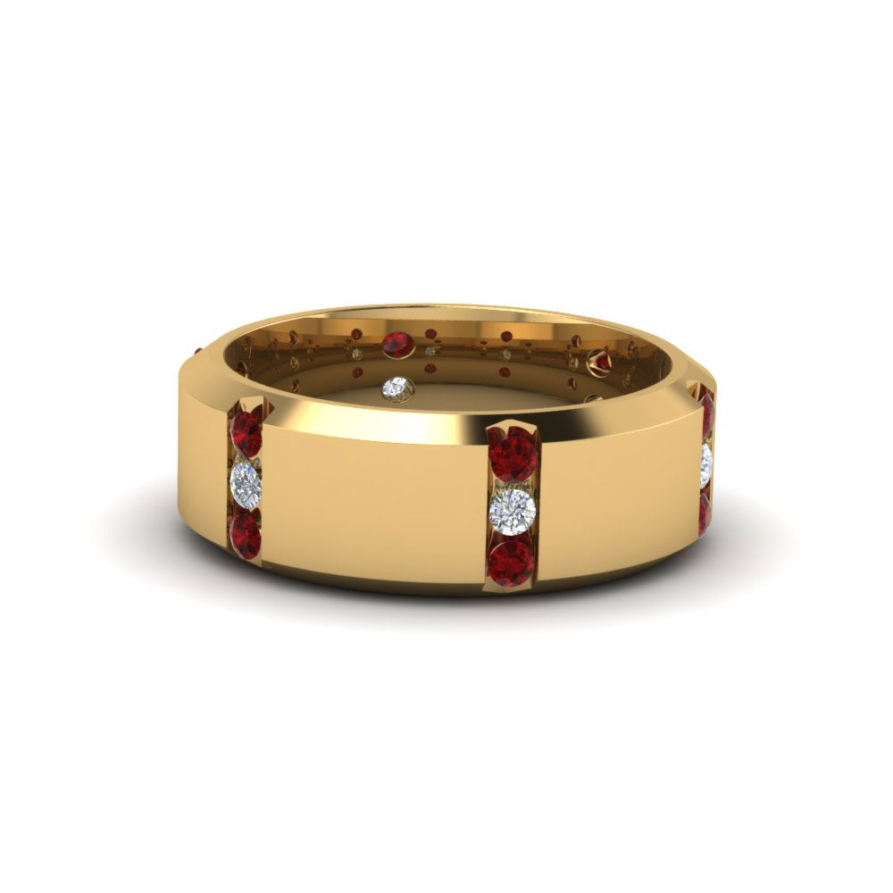 Channel Set 3 Stone Mens Anniversary Ring
