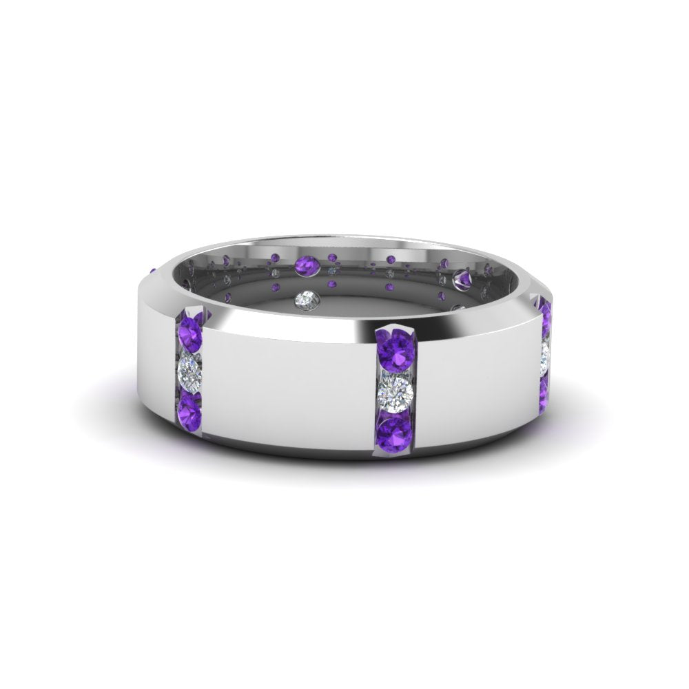 Channel Set 3 Stone Mens Anniversary Ring