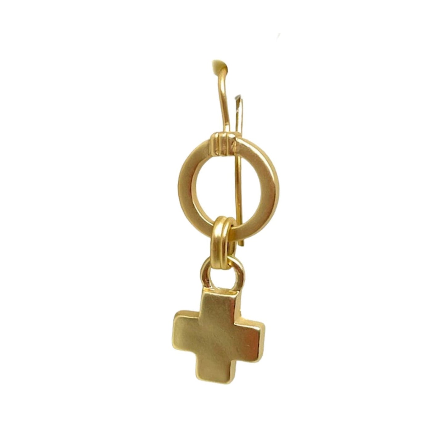 Circle Hoop Cross Charm Matte Gold Earrings