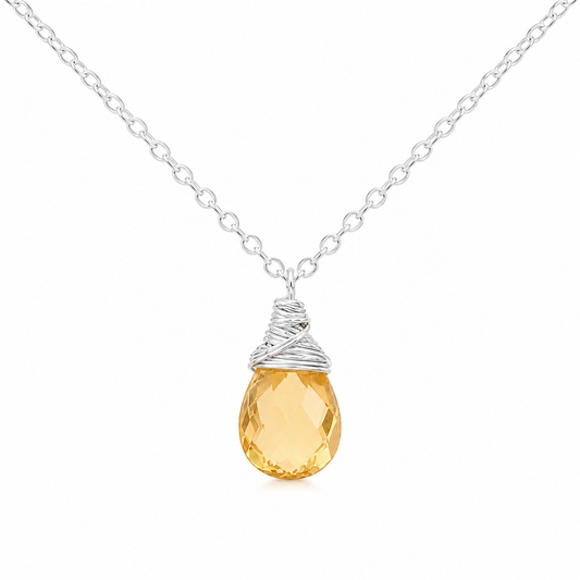Citrine Gemstone - November Birthstone - Sterling Silver Necklace