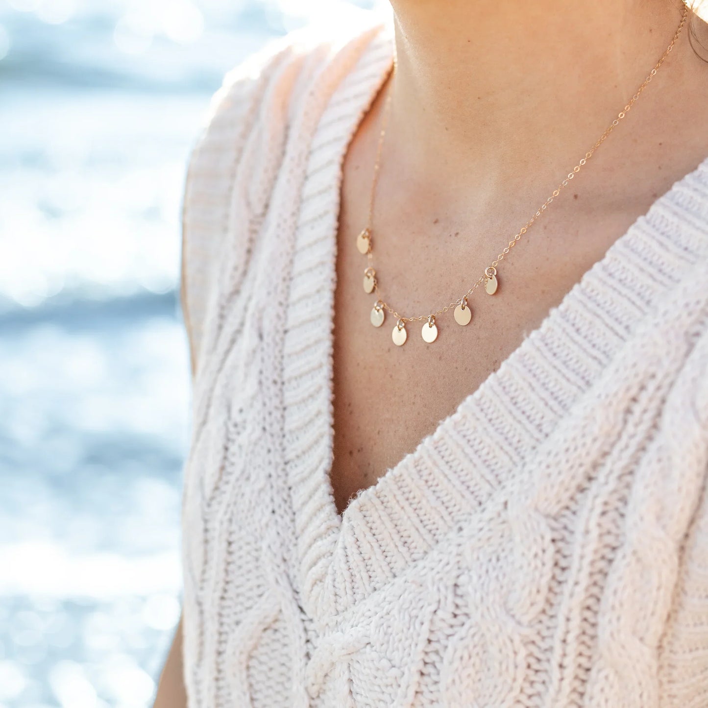 Confetti Disc Necklace | Sterling Silver or Gold Filled | 18 Inch Necklace