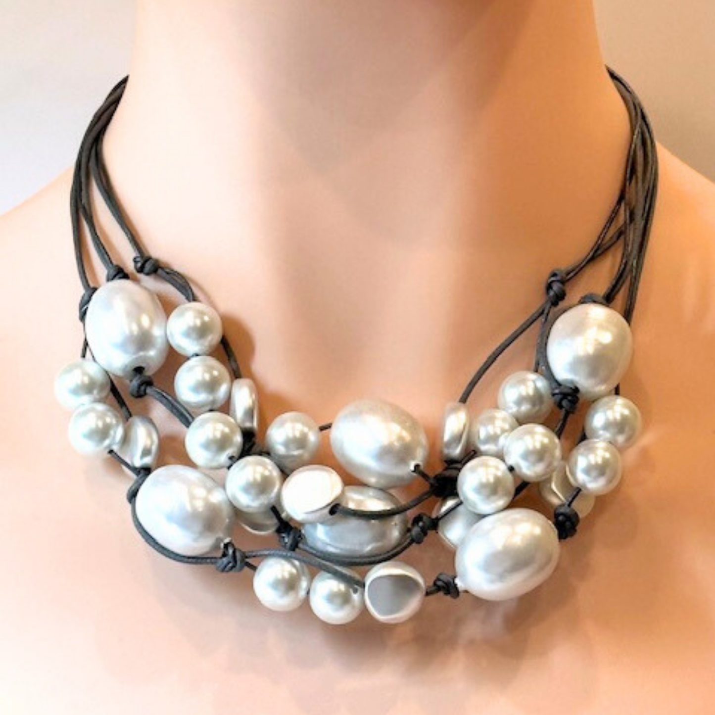 Cotton Pearl And Silver Bead Torsade