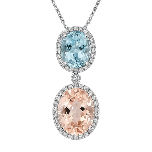 Handmade 18K White Gold Morganite and Aquamarine Pendant, 6.68ct