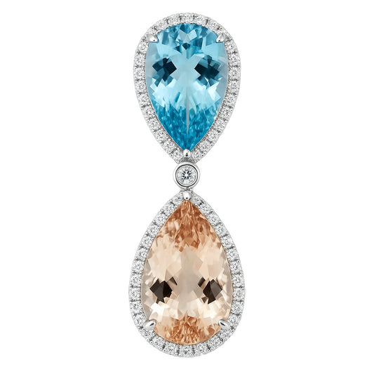 Handmade 18K White Gold Morganite 3 Stone Pendant, 13.73ct