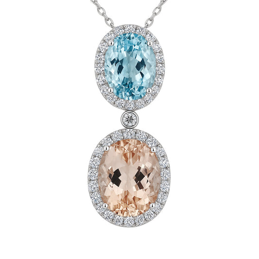 Handmade 18K White Gold Morganite Aquamarine Pendant, 8.83ct
