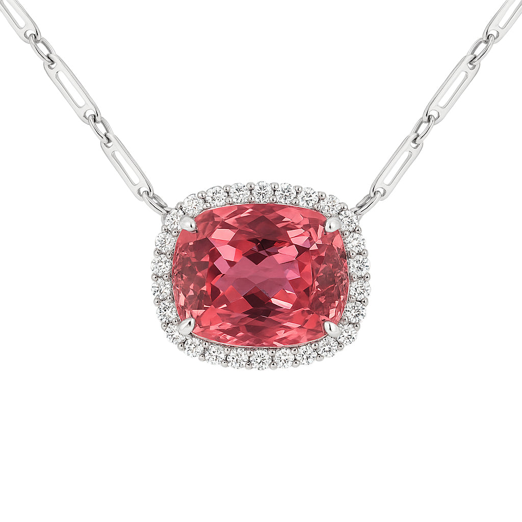 Handmade 14K White Gold Pink Tourmaline Pendant, 12.07ct