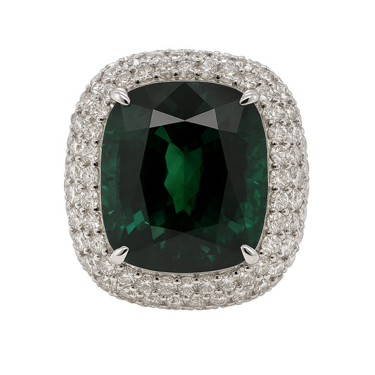 Handmade 18K White Gold Tourmaline Ring, 12.52ct