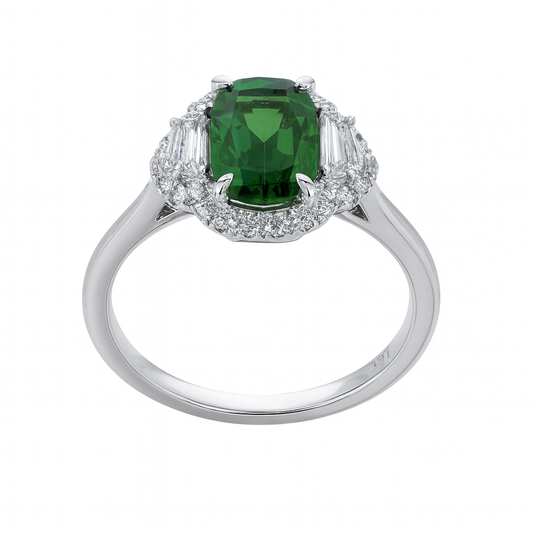 Handmade 18K White Gold Tsavorite and Diamond Ring, 1.45ct