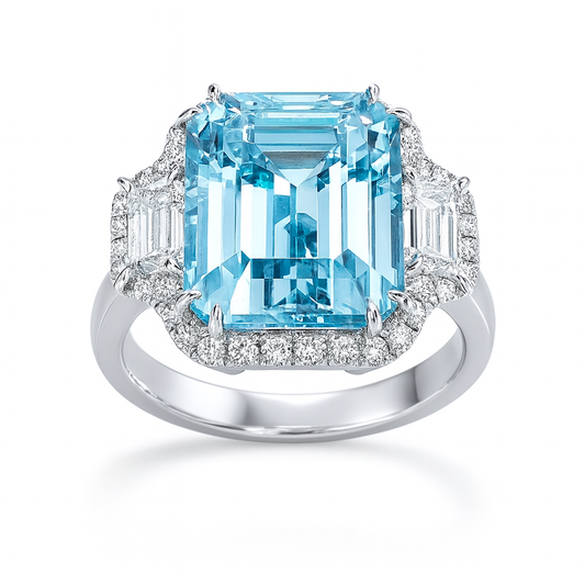 Handmade 18K White Gold Aquamarine Ring, 4.56ct