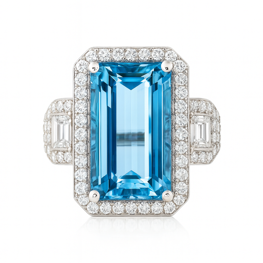 Handmade 18K White Gold Aquamarine Ring, 8.38ct