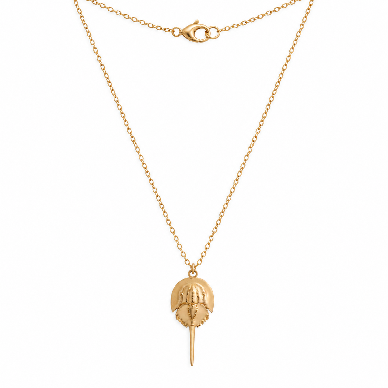 Horseshoe Crab Necklace | Bronze Coastal Pendant on Gold Filled Chain