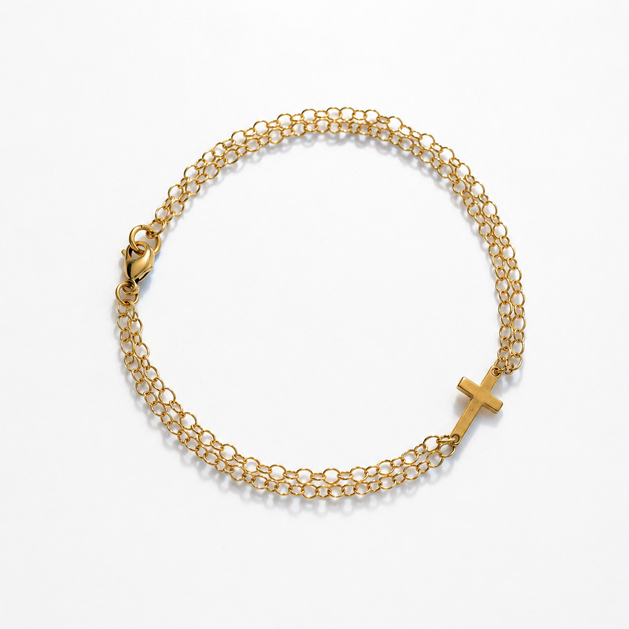 14k Gold Filled Cross Bracelet – Double Chain Layered Bracelet