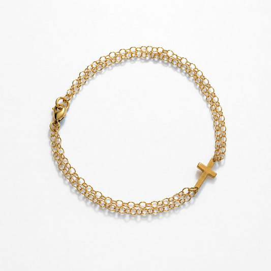 14k Gold Filled Cross Bracelet – Double Chain Layered Bracelet
