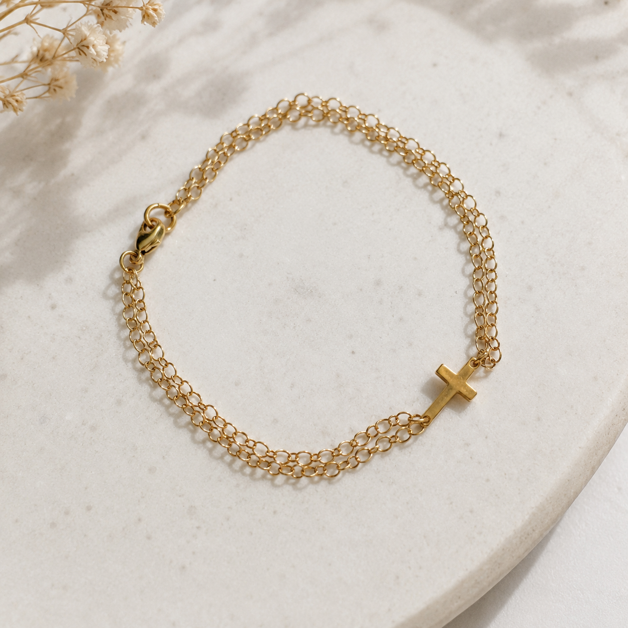14k Gold Filled Cross Bracelet – Double Chain Layered Bracelet