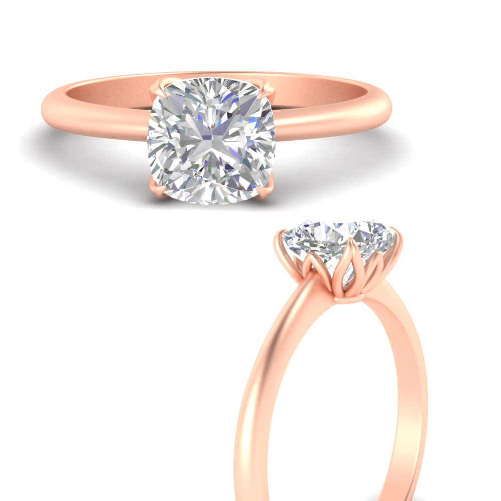 Floral Head Cushion Solitaire Cathedral Ring