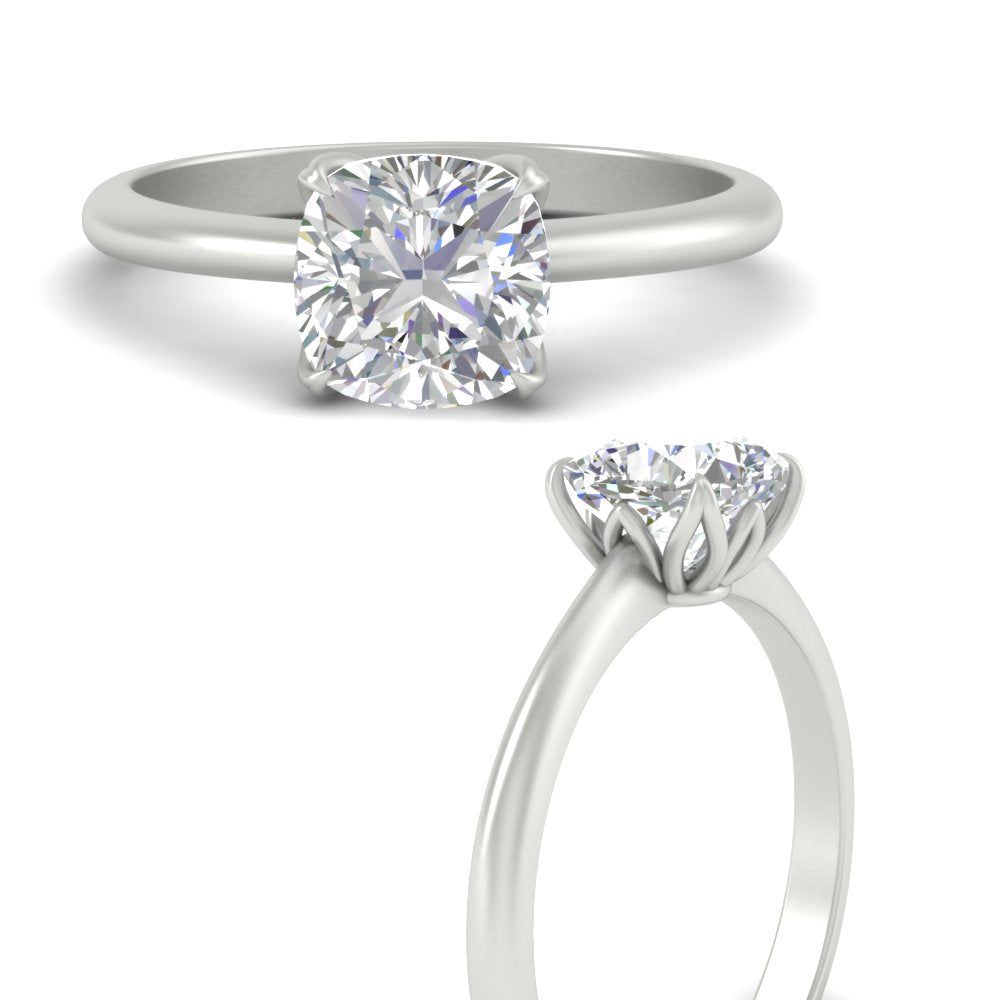 Floral Head Cushion Solitaire Cathedral Ring