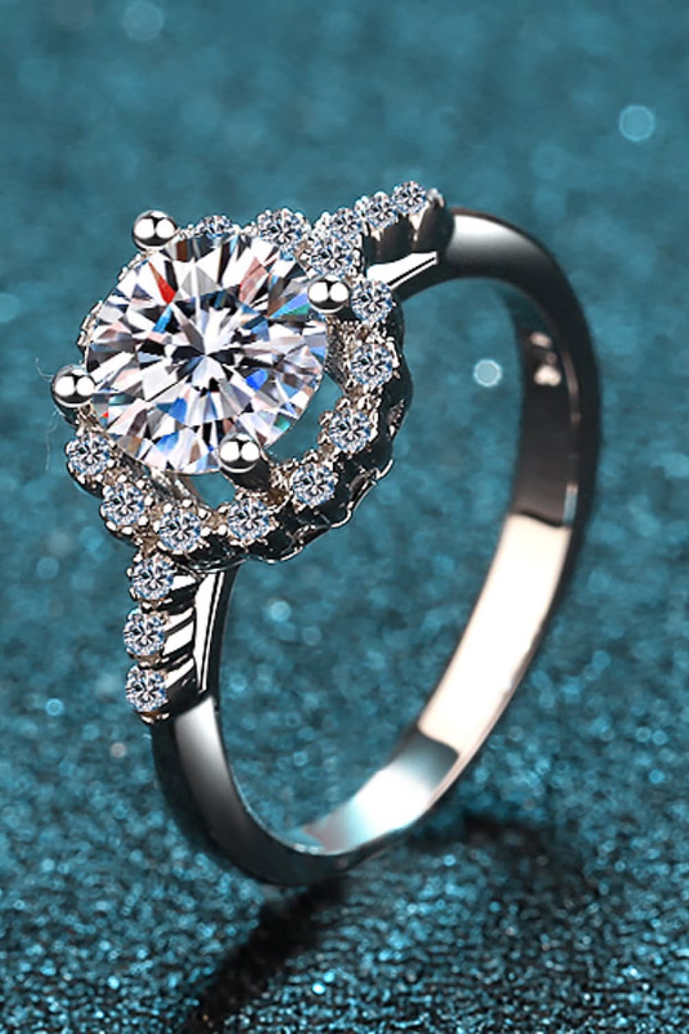 1 Carat Brilliant Round Cut Sparkala™ Rhodium-Plated Halo Ring