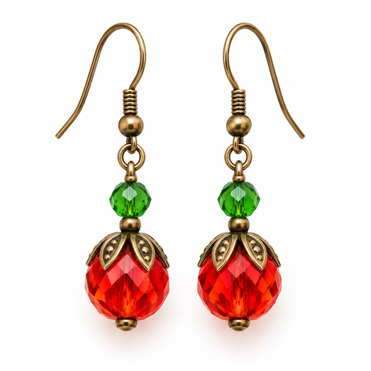 Swarovski Crystal Pumpkin Earrings – Orange & Green Fall Earrings