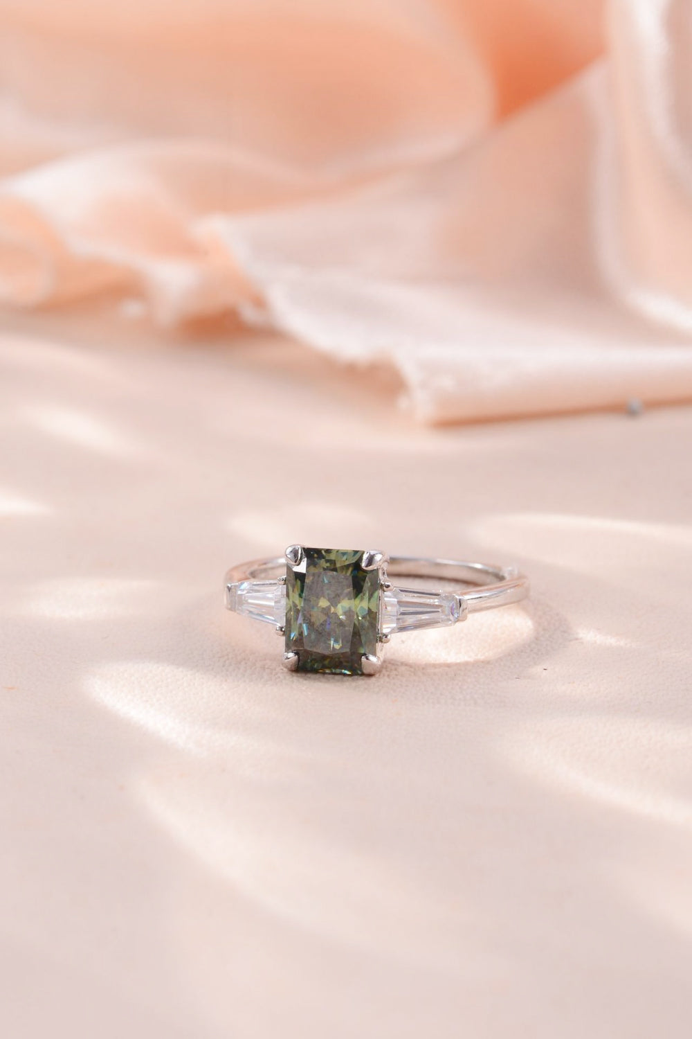 2 Carat Green Radiant-Cut Sparkala™ Platinum Over Pure Sterling Silver Ring