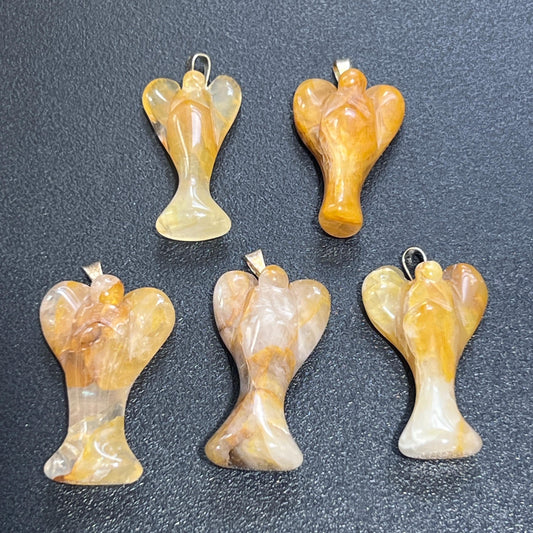 Golden Healer Quartz Angel Pendant (Silver Bail) Gemstone Jewelry Necklace Supply