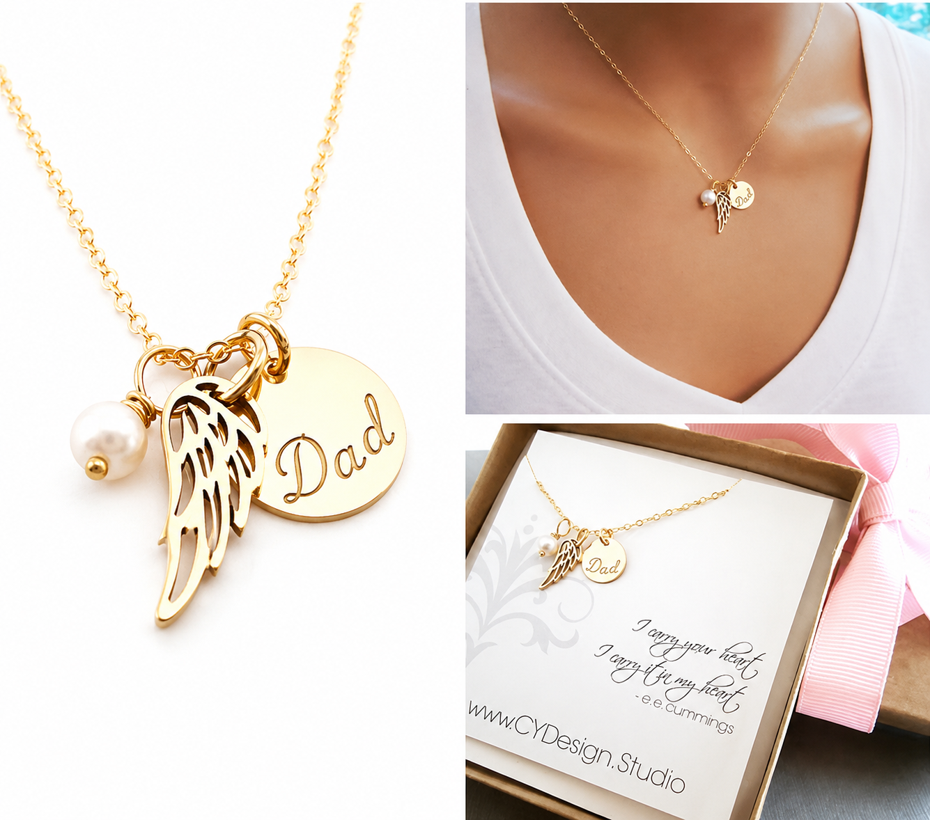 Angel Wing Memorial Necklace for Dad – Remembrance Jewelry