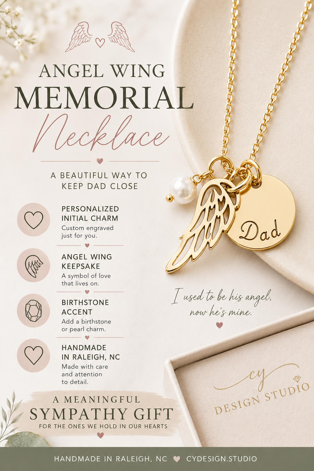 Angel Wing Memorial Necklace for Dad – Remembrance Jewelry